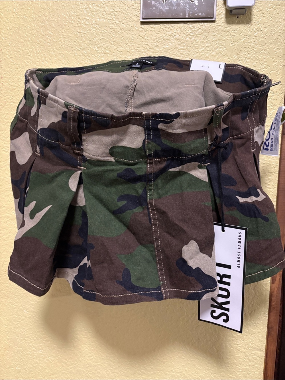 Almost Famous Girls' Camo Pleated Mini Skirt - Green, Brown, Tan
